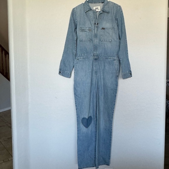 Lee Vintage Modern Denim Jean Union Alls Coveralls Jumpsuit Heart Patch small - Picture 2 of 15